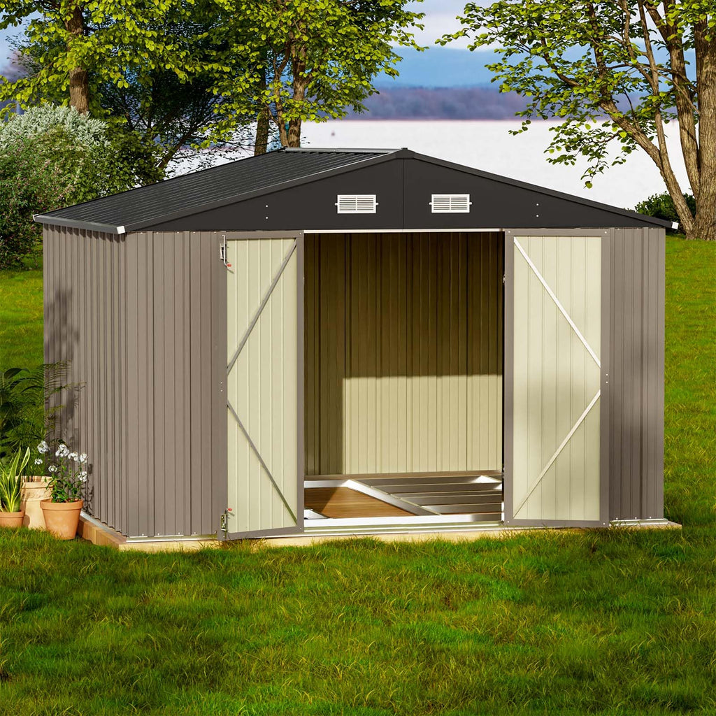 Patiowell 10 x 12 FT Metal Storage Shed for Outdoor, Steel Yard Shed with Design of Lockable Doors, Utility and Tool Storage for Garden, Backyard