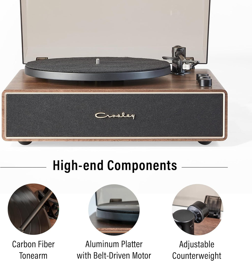 Crosley CR6046A-WAGL Stave 2-Speed Bluetooth Record Player Turntable with Built-in Speakers, Walnut