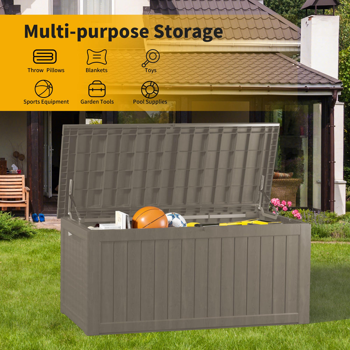 Mersco 320 Gallon Double-Wall Resin Deck Box - Lockable Waterproof Outdoor Storage Box, 1000lbs Capacity & Doubles as Seating for Patio Furniture