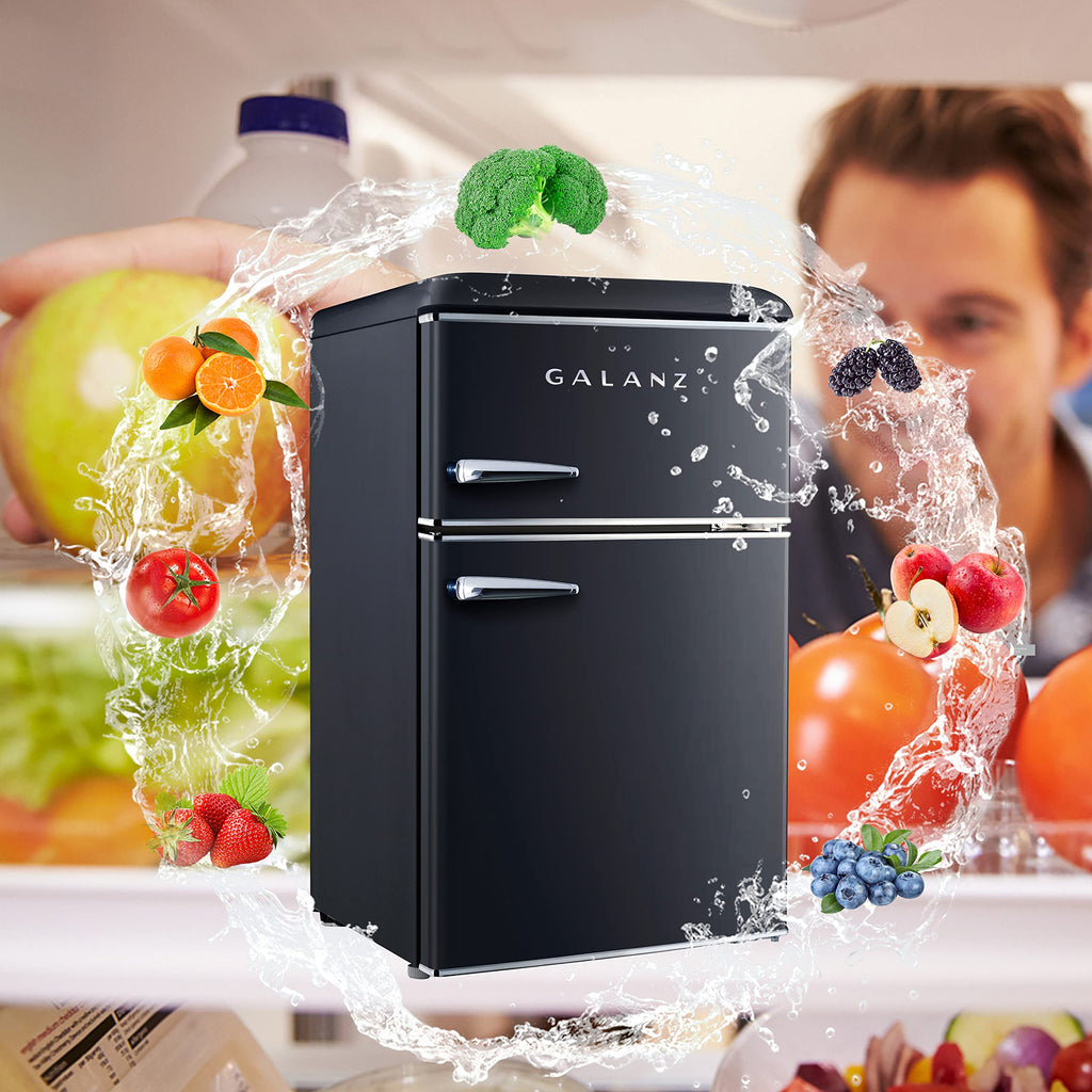 Galanz GLR25MBKR10 Retro Compact Refrigerator, Mini Fridge with Single Doors, Adjustable Mechanical Thermostat with Chiller, Black, 2.5 cu ft