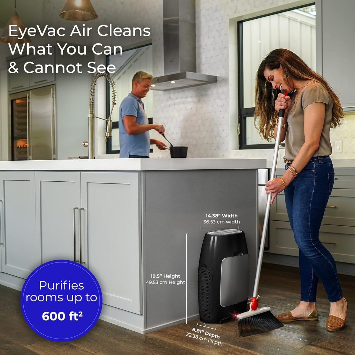 EyeVac Air 2-in-1 HEPA Air Purifier & Touchless Vacuum Automatic Dustpan - Ultra Fast & Powerful - Covers 600 Sq ft - Corded Canister Vacuum, Bagless