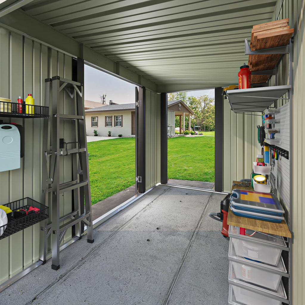 Patiowell 8x8 FT Outdoor Storage Shed, Heavy Duty Tool Metal Sheds with Lockable Doors and Updated Frame Structure for Backyard Patio Lawn, Black