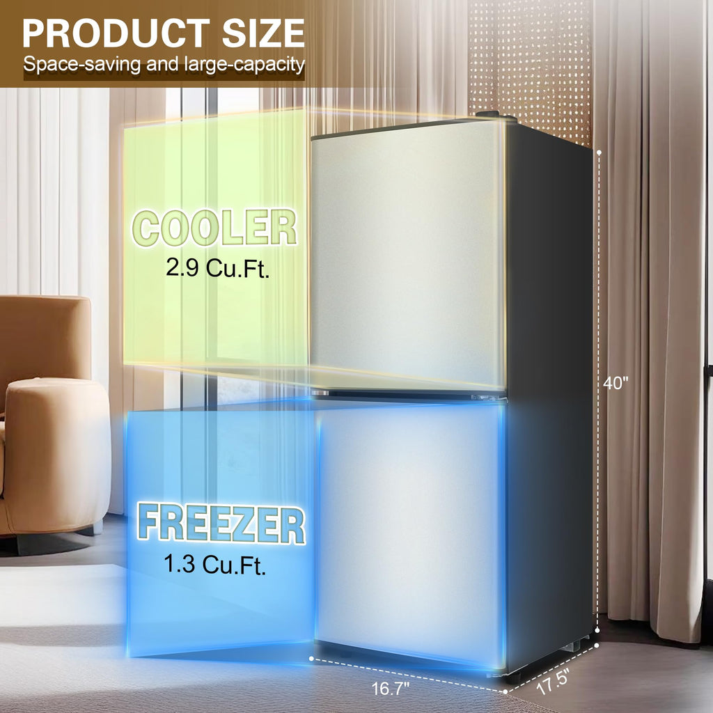 3.3 Cu. Ft. Mini Fridge with Freezer, Compact Refrigerator with Adjustable 7-Level Thermostat, Dorm Fridge for Kichen, RV, Office, Apartment, Black