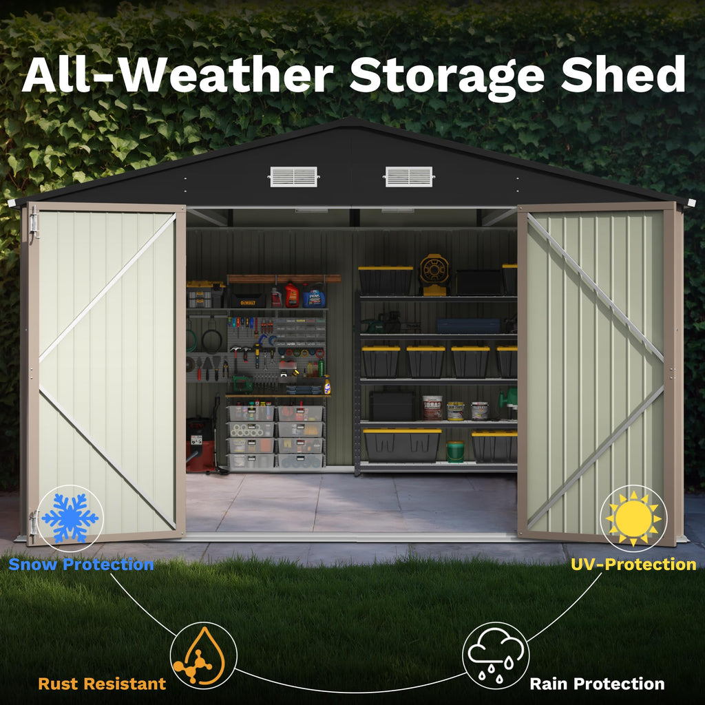 Patiowell 10 x 12 FT Metal Storage Shed for Outdoor, Steel Yard Shed with Design of Lockable Doors, Utility and Tool Storage for Garden, Backyard