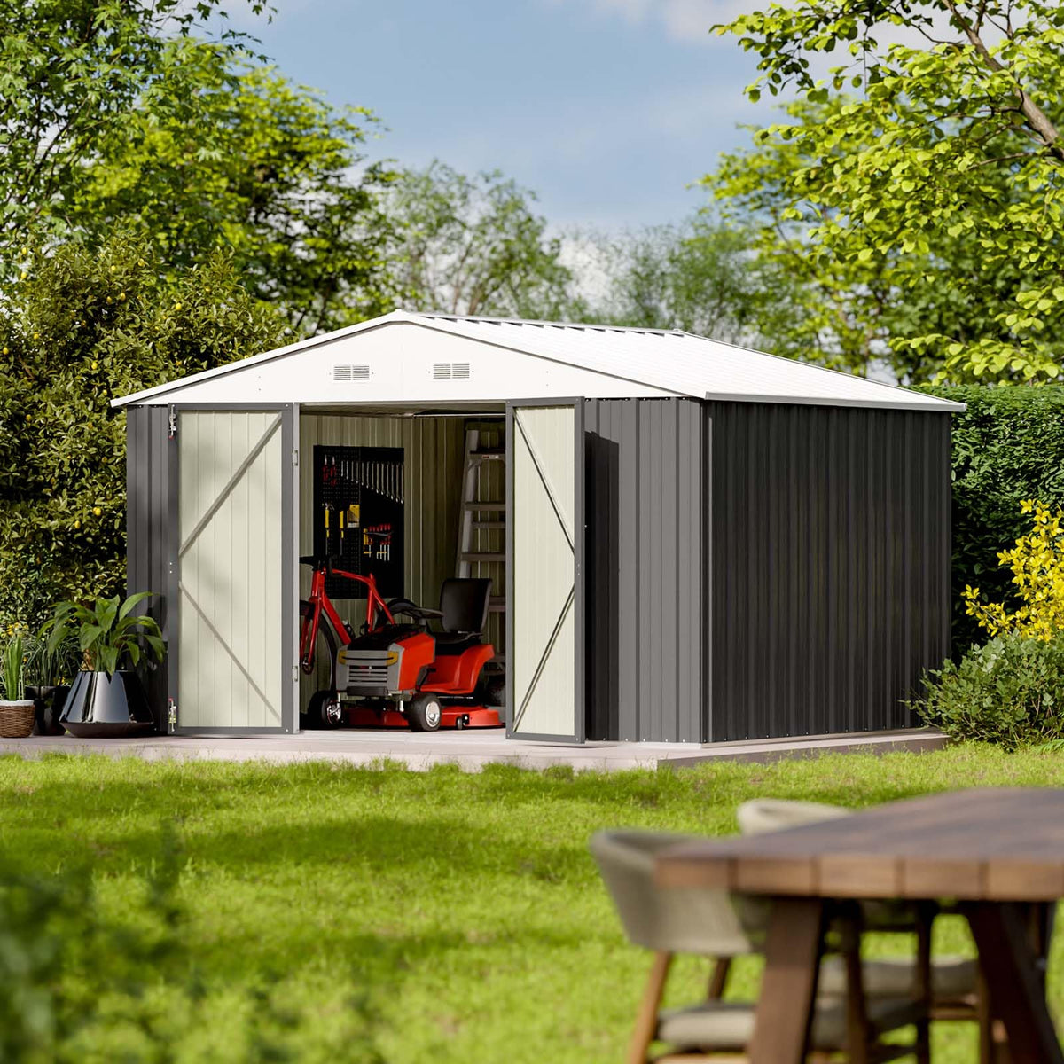 Patiowell 10 x 12 FT Metal Storage Shed for Outdoor, Steel Yard Shed with Design of Lockable Doors, Utility and Tool Storage for Garden, Backyard