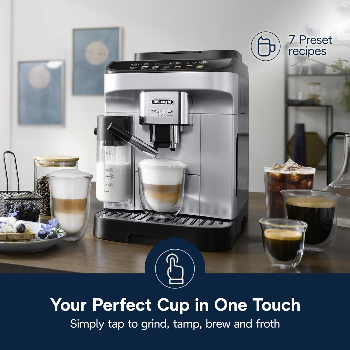 De'Longhi Magnifica Evo Automatic Espresso & Coffee Machine with Auto Milk Frother, Built-in Grinder & Auto-Clean Function - For Latte, Cappuccino