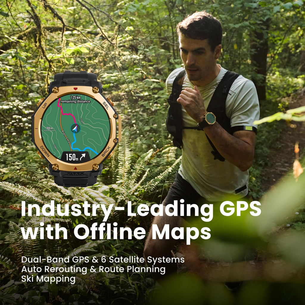 Amazfit T-Rex 3 Pro Outdoor Smart Watch 48mm Sapphire AMOLED Display, Ti Bezel, Dual Band GPS, Offline Maps, 25 Days Battery, Built-in Flashlight, 10