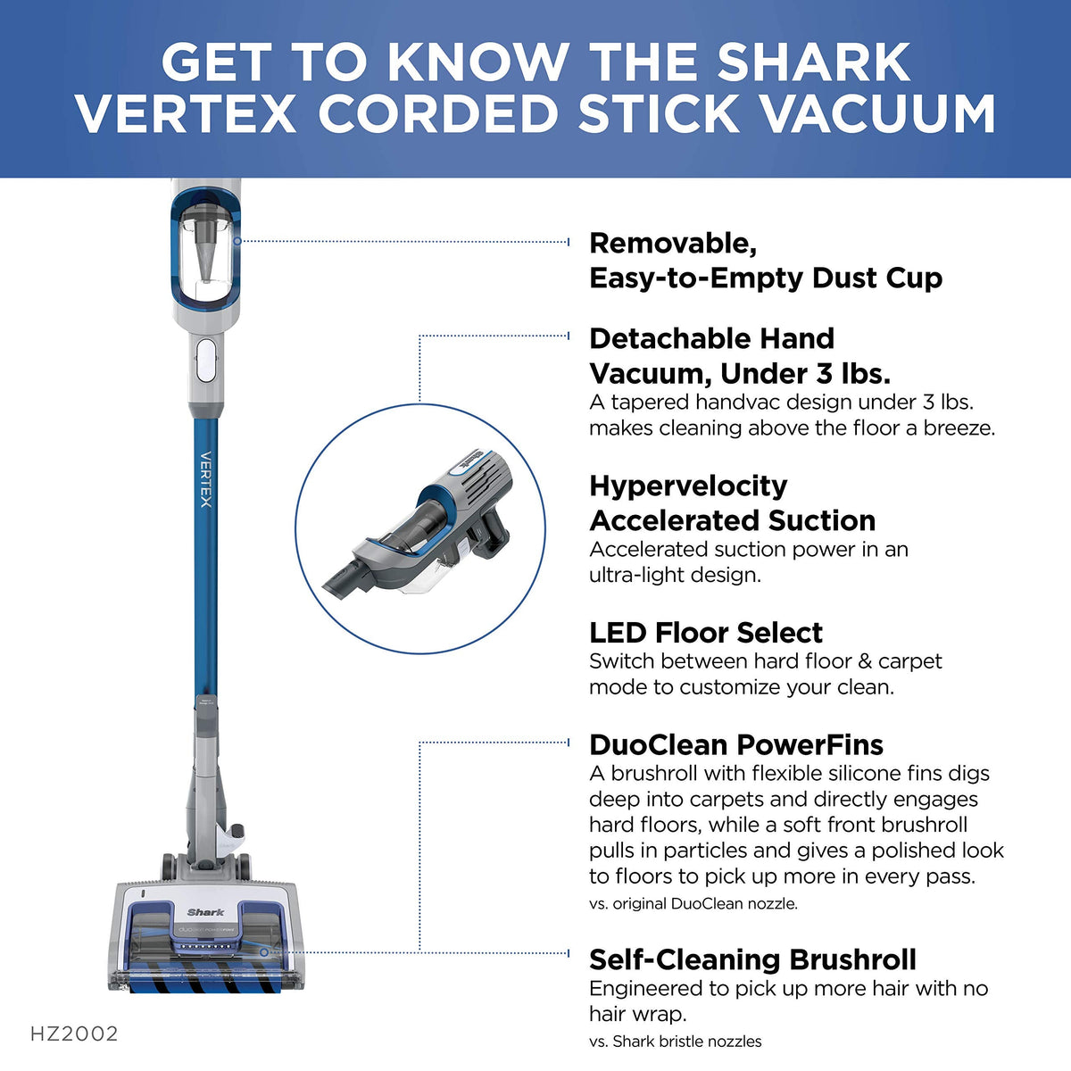 Shark | Corded Stick Vacuum Cleaner | Vertex Ultralight | Removable Handheld Vacuum | Pet Hair Vacuum for Carpet and Hard Floor | Powerful Suction