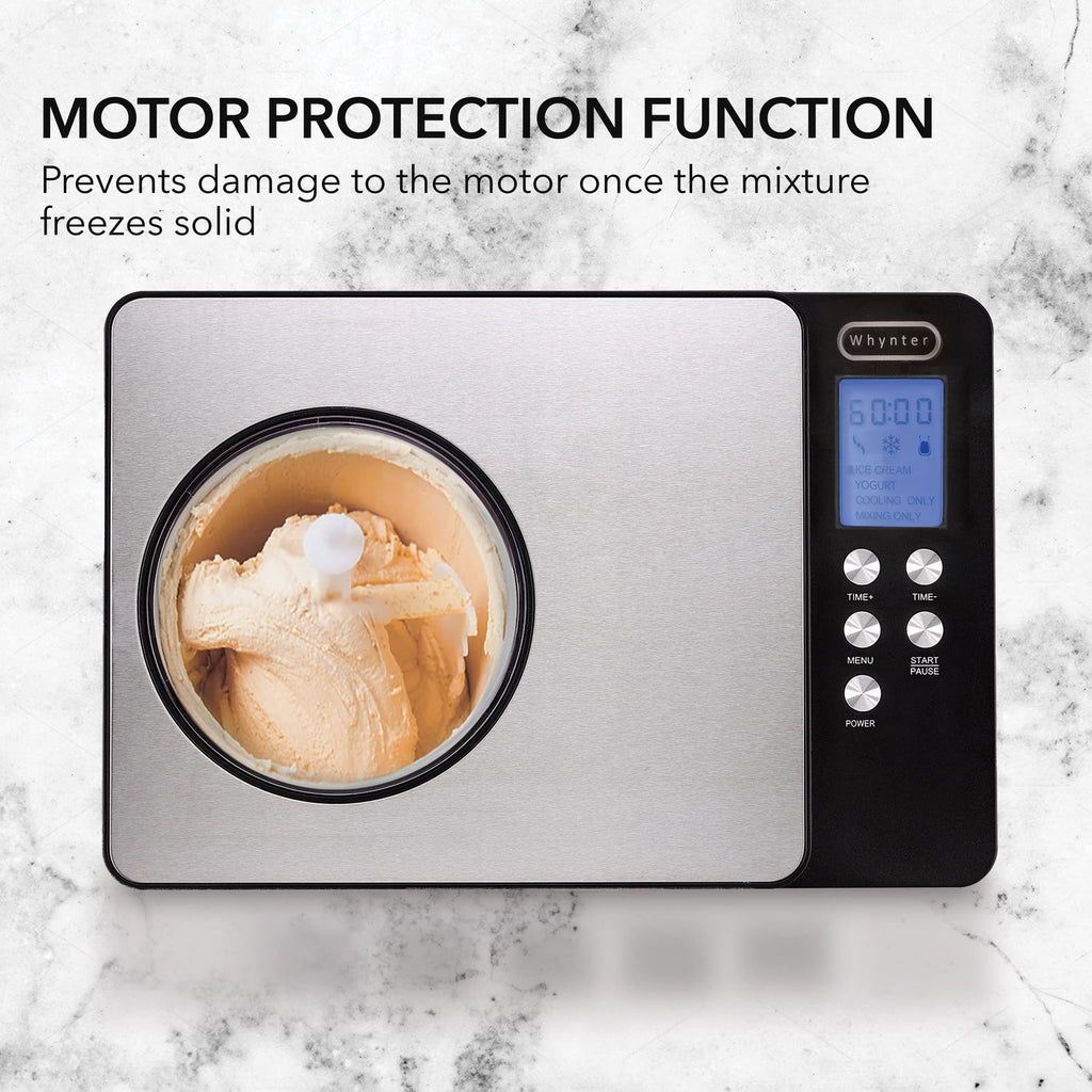 Whynter Ice Cream Maker Machine Automatic 2.1 Qt. with Built-In Compressor, LCD Digital Display & Timer, No Pre-Freezing, ICM-200LS, Stainless Steel