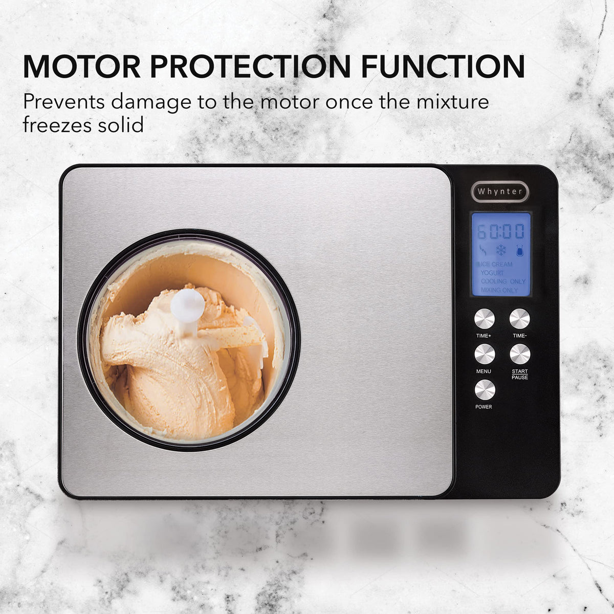 Whynter Ice Cream Maker Machine Automatic 2.1 Qt. with Built-In Compressor, LCD Digital Display & Timer, No Pre-Freezing, ICM-200LS, Stainless Steel