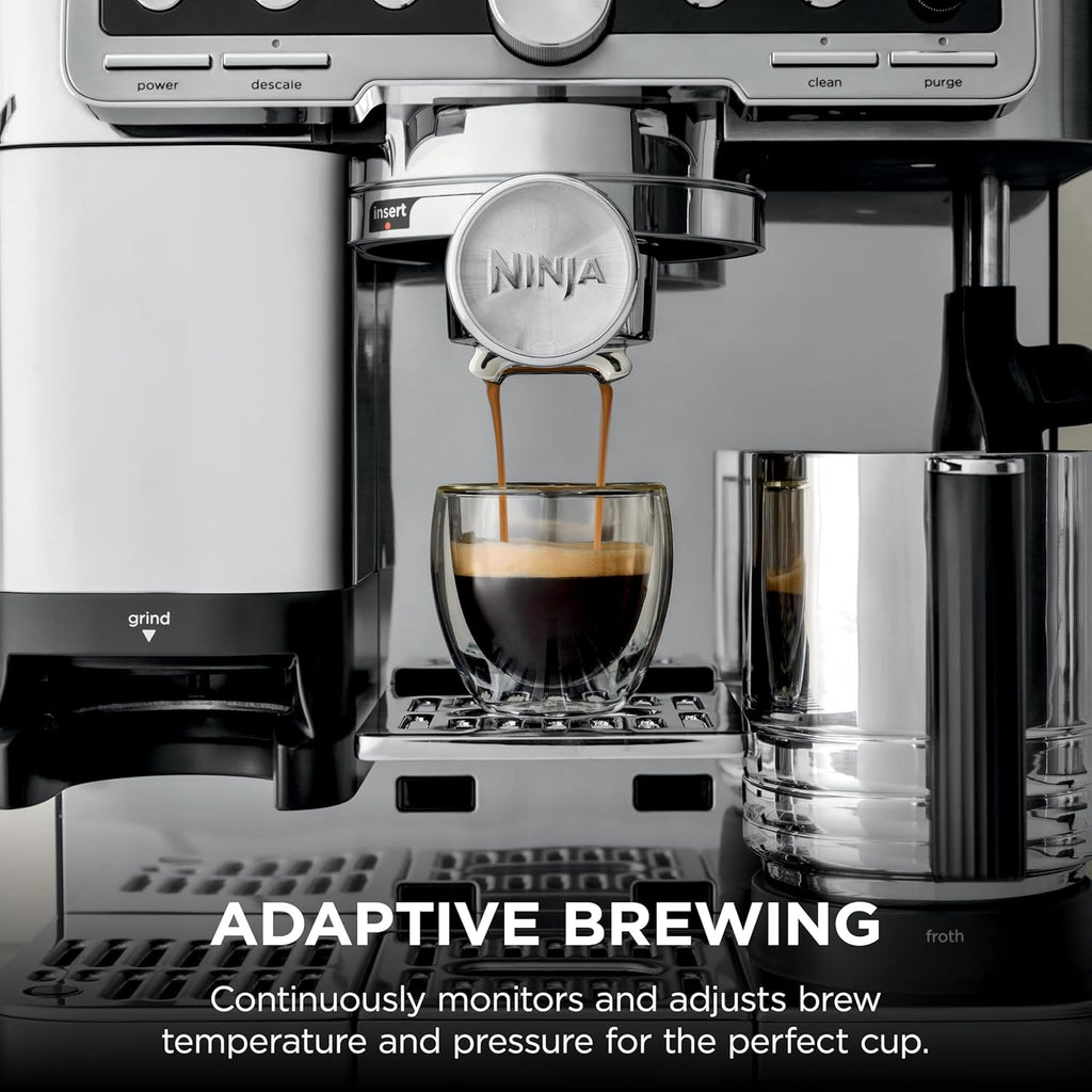 Ninja Luxe Caf Pro Series, Espresso Machine, Drip Coffee, Cold Brew, Hot Water, Integrated Tamper, Built-in Grinder, Hands-Free Frother for