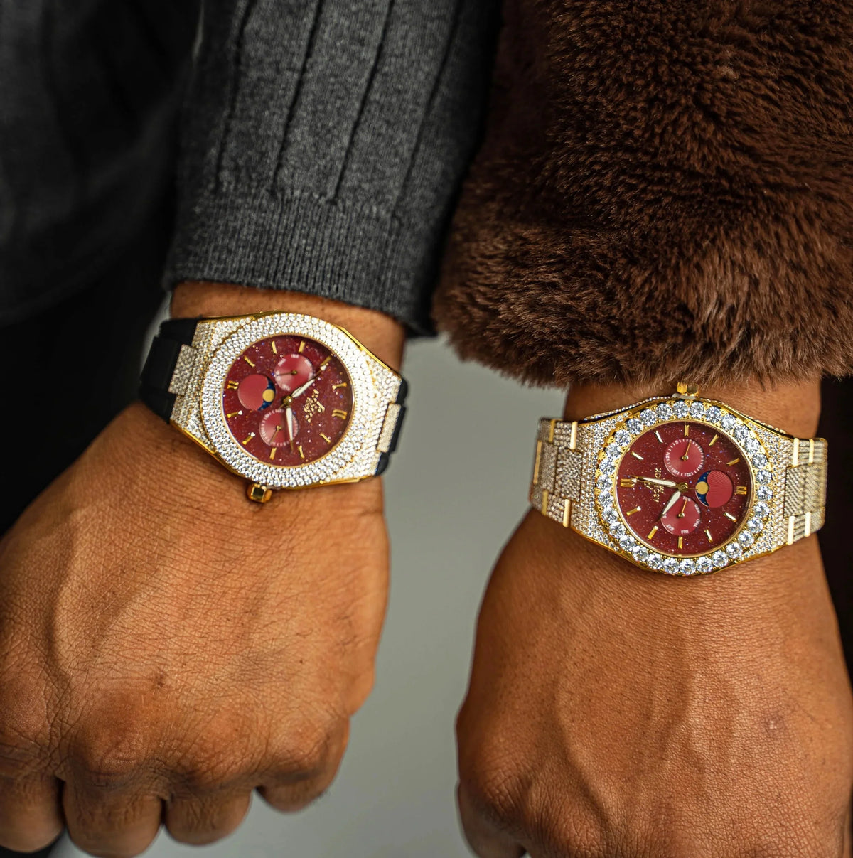 diamond CZ | Fully iced | strap | - bezel Iced Asorock Watches Small diamond transporter 44mm Yellow watch Gold/Red -