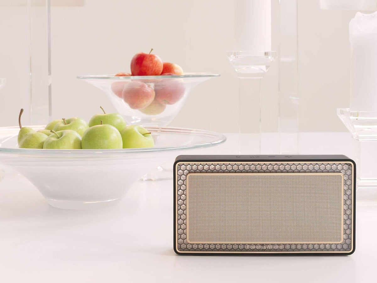 Bowers & Wilkins T7 Portable Bluetooth Speaker, Excellent Bass, Gold Edition