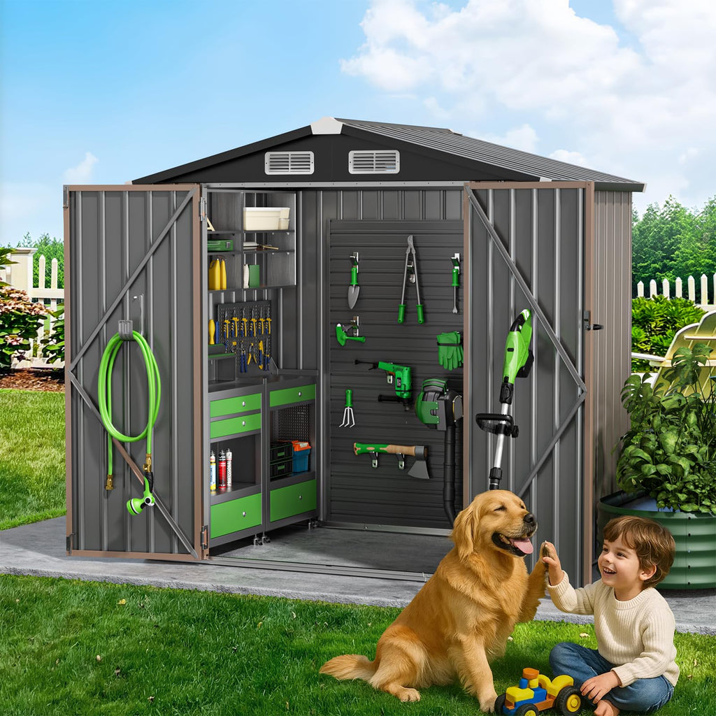 GVDV 10x14 FT Outdoor Metal Storage Shed, Durable Garden Shed with Updated Frame Structure for Backyard, Patio, Tool Storage, All-Weather Shelter for