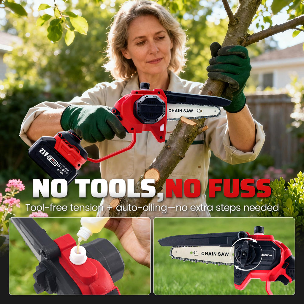 2-in-1 Cordless Pole Saw & 8'' Mini Chainsaw,Forest Ranger Approved Electric Handheld Chain Saw with 2 21V 4.0Ah Rechargeable Batterie&Charger, Auto
