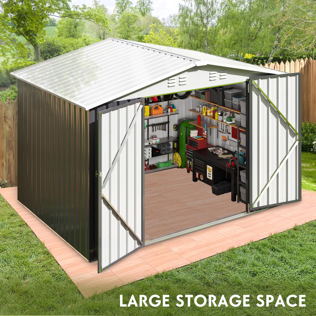 Polar Aurora 12x14 FT Outdoor Storage Shed, Garden Shed with Updated Frame Structure and Lockable Doors, Metal Tool Sheds for Backyard Garden Patio