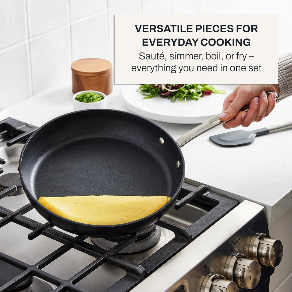 All-Clad HA1 Hard Anodized Nonstick Pots and Pans Set Non Stick Cookware Sets, Oven Broiler Safe 500F, Black