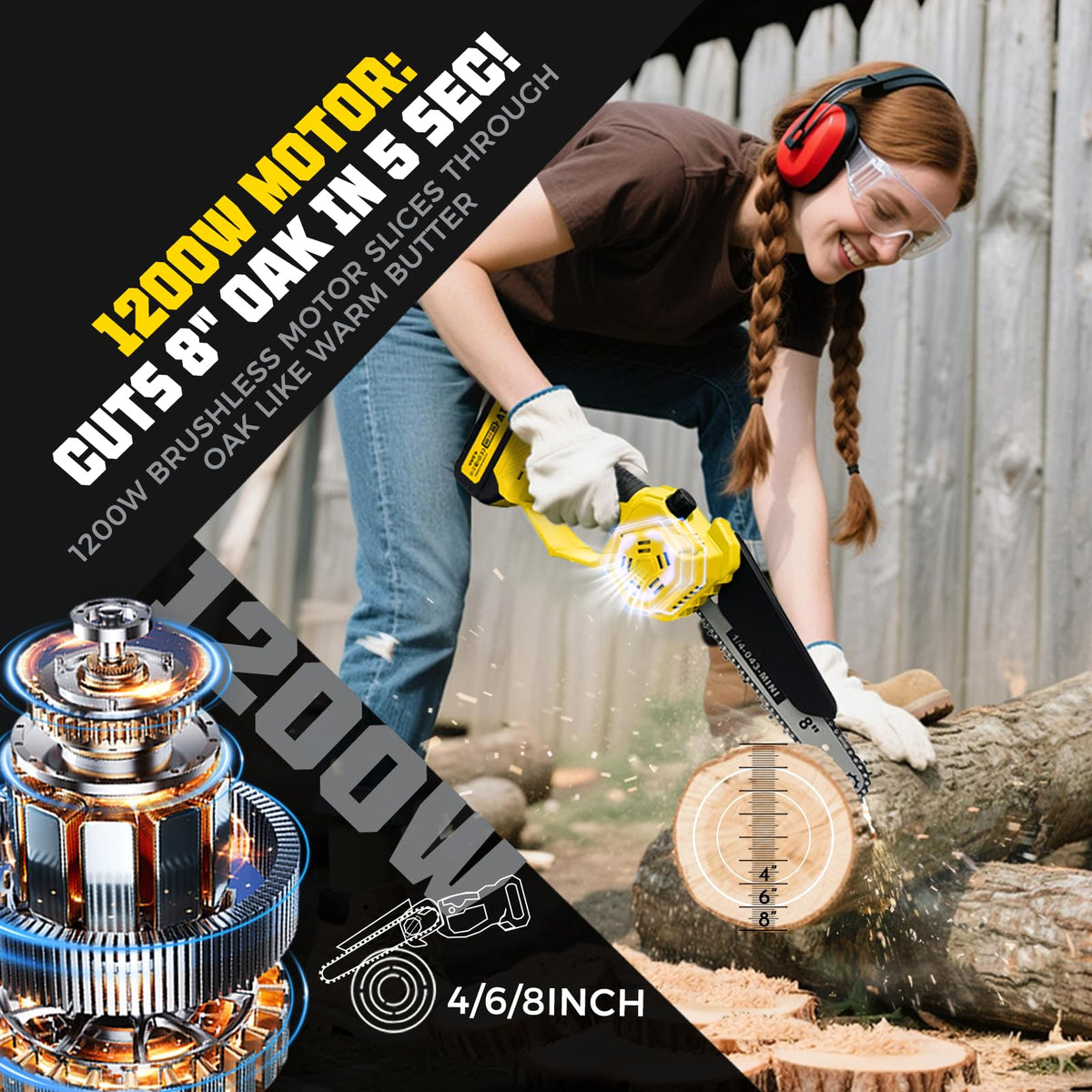 2-in-1 Cordless Pole Saw & 8'' Mini Chainsaw,Forest Ranger Approved Electric Handheld Chain Saw with 2 21V 4.0Ah Rechargeable Batterie&Charger, Auto