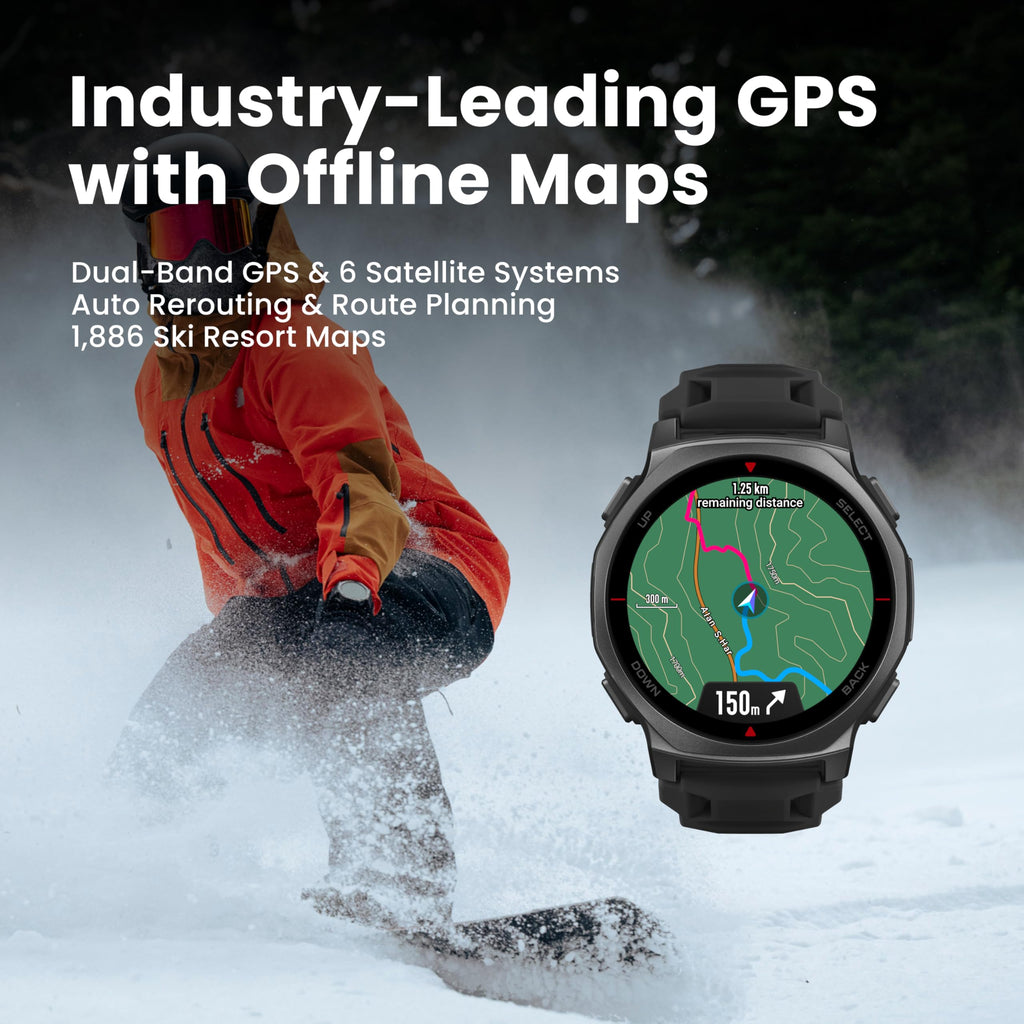 Amazfit T-Rex 3 Pro Outdoor Smart Watch 48mm Sapphire AMOLED Display, Ti Bezel, Dual Band GPS, Offline Maps, 25 Days Battery, Built-in Flashlight, 10