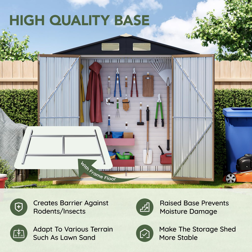10x10 FT Outdoor Metal Storage Shed, Double Swing Doors, 2 Clear Windows,Tool Shed for Garden, Patio, Backyard Nightblue