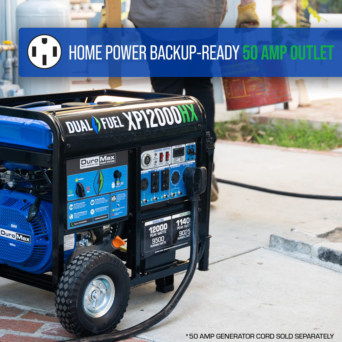 DuroMax XP13000HX 13,000-Watt Dual Fuel Portable Generator - Gas & Propane, Electric Start, Whole Home Power Backup, Transfer Switch Ready, RV &
