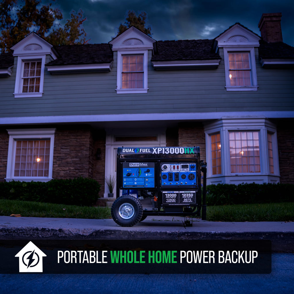 DuroMax XP13000HX 13,000-Watt Dual Fuel Portable Generator - Gas & Propane, Electric Start, Whole Home Power Backup, Transfer Switch Ready, RV &