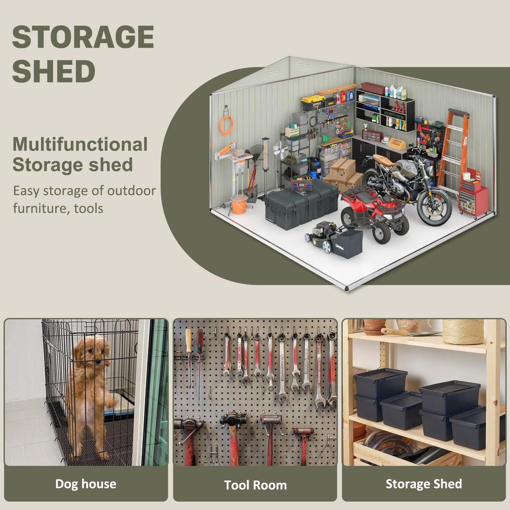 Polar Aurora 12x14 FT Outdoor Storage Shed, Garden Shed with Updated Frame Structure and Lockable Doors, Metal Tool Sheds for Backyard Garden Patio