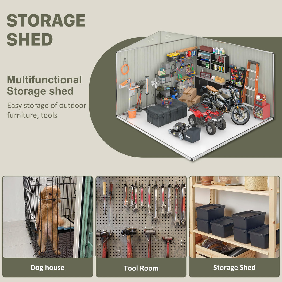 Polar Aurora 12x14 FT Outdoor Storage Shed, Garden Shed with Updated Frame Structure and Lockable Doors, Metal Tool Sheds for Backyard Garden Patio