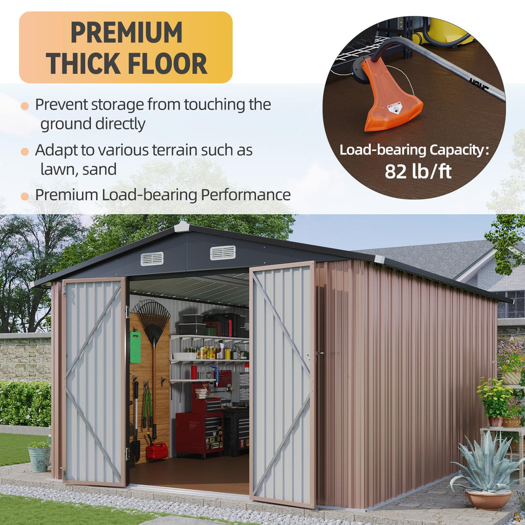 Aoxun 7.4x5.3FT Shed with Floor Galvanized Steel Outdoor Storage Shed Metal Garden Shed with Double Doors, 15mm Moisture-Proof Floor & Ventilation