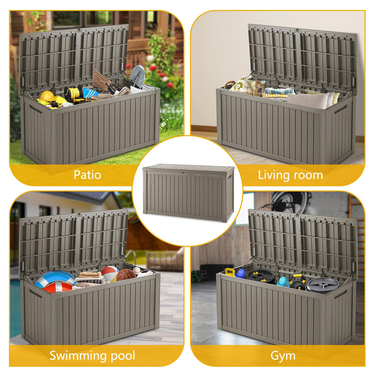 Mersco 320 Gallon Double-Wall Resin Deck Box - Lockable Waterproof Outdoor Storage Box, 1000lbs Capacity & Doubles as Seating for Patio Furniture