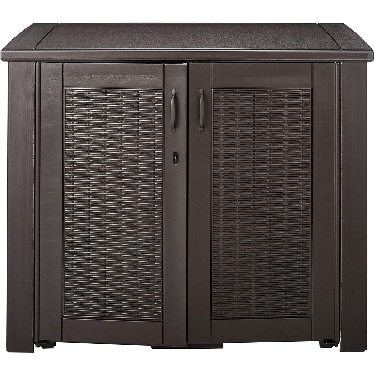 Rubbermaid Decorative Outdoor Storage Cabinet (123 Gal), Weather Resistant, Brown, Organization for Home/Backyard/Pool Chemicals/Toys/Garden Tools