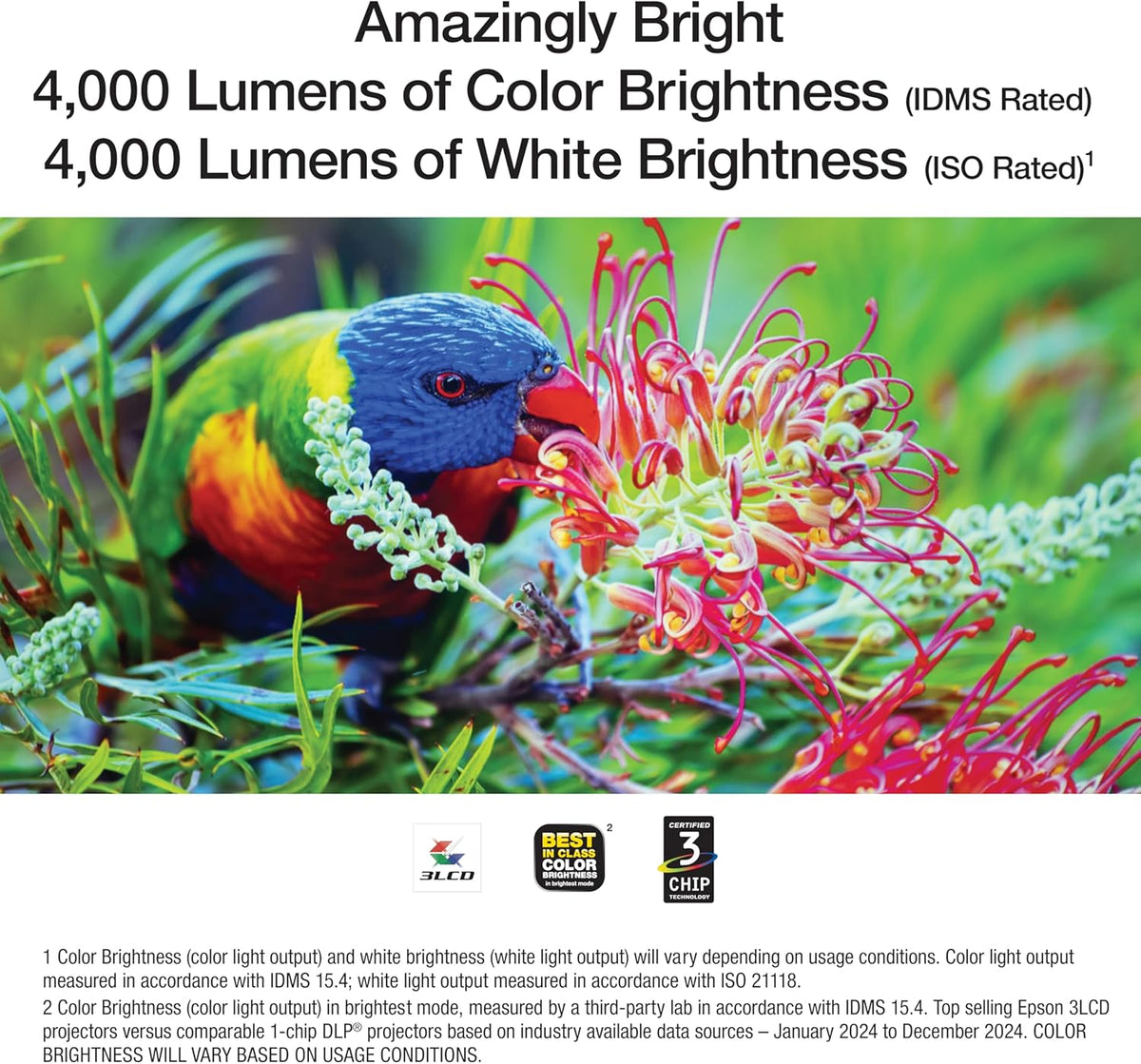 Epson EX3290 3-Chip 3LCD WXGA Projector, 4,000 Lumens High Color Brightness, 4,000 Lumens White Brightness, 2x HDMI, Built-in Speaker