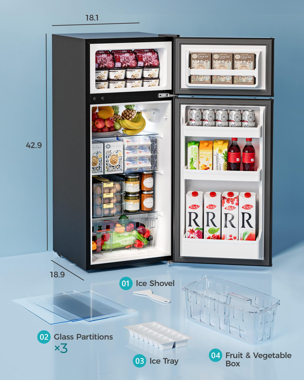 EUHOMY Mini Fridge with Freezer, 4.5 Cu.Ft Mini Refrigerator fridge, 2 door For Bedroom/Dorm/Office/Apartment - Food Storage or Cooling drinks, Black