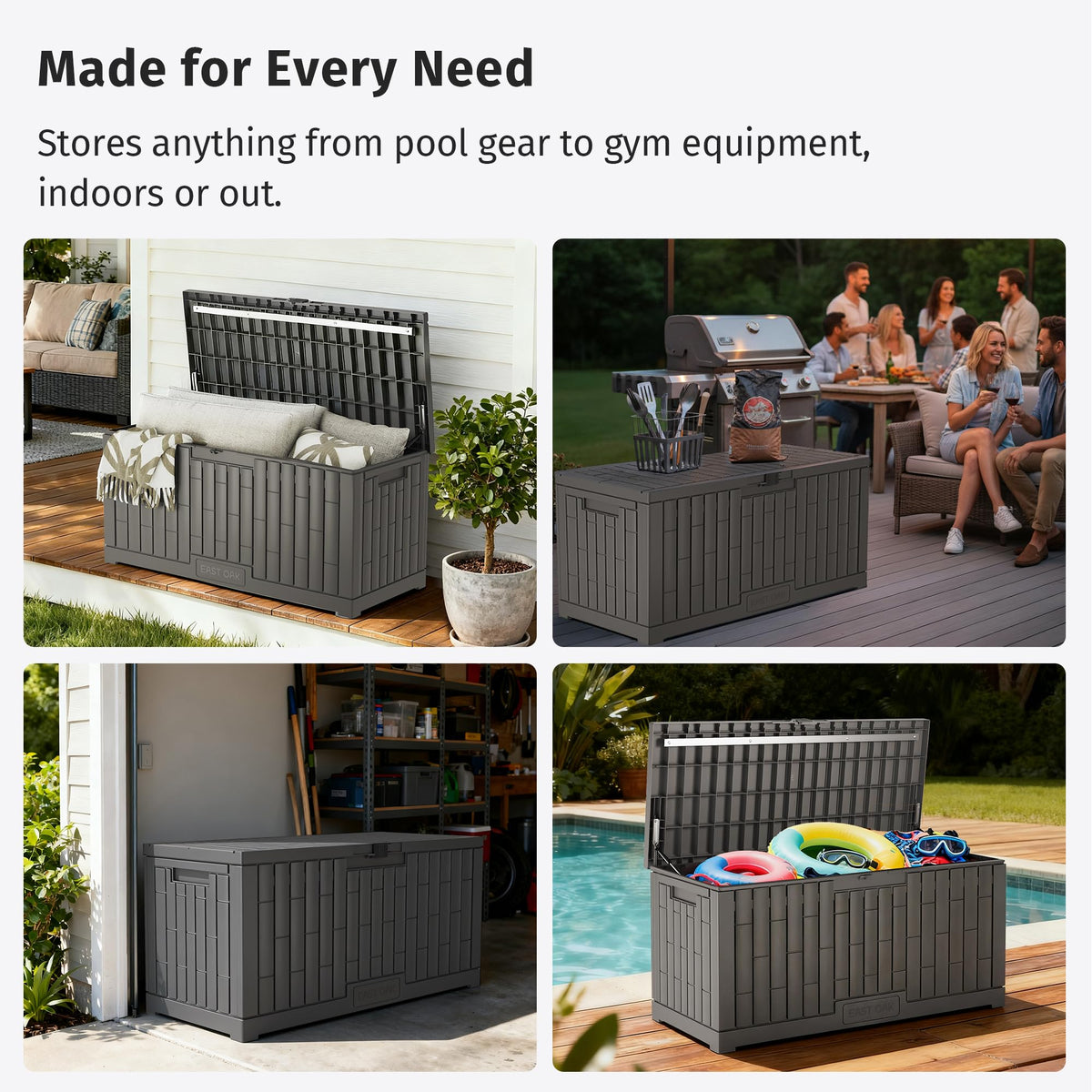 EAST OAK Outdoor Storage Box, 180 Gallon Deck Box, Large Resin Storage Bin for Patio Cushions, Gardening Tools, Lockable, Waterproof and UV Resistant