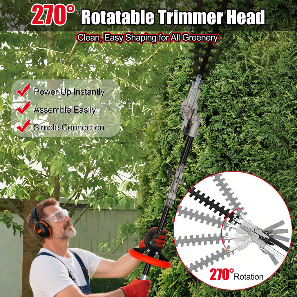 6-in-1 Gas Weed Wacker with Hedge Trimmer, 52CC 2-Stroke String Trimmer/Weed Trimmer/Brush Cutter/Edger, Weed Eater Gas Powered with Extension Pole C