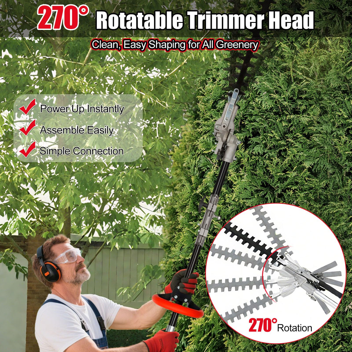 6-in-1 Gas Weed Wacker with Hedge Trimmer, 52CC 2-Stroke String Trimmer/Weed Trimmer/Brush Cutter/Edger, Weed Eater Gas Powered with Extension Pole C