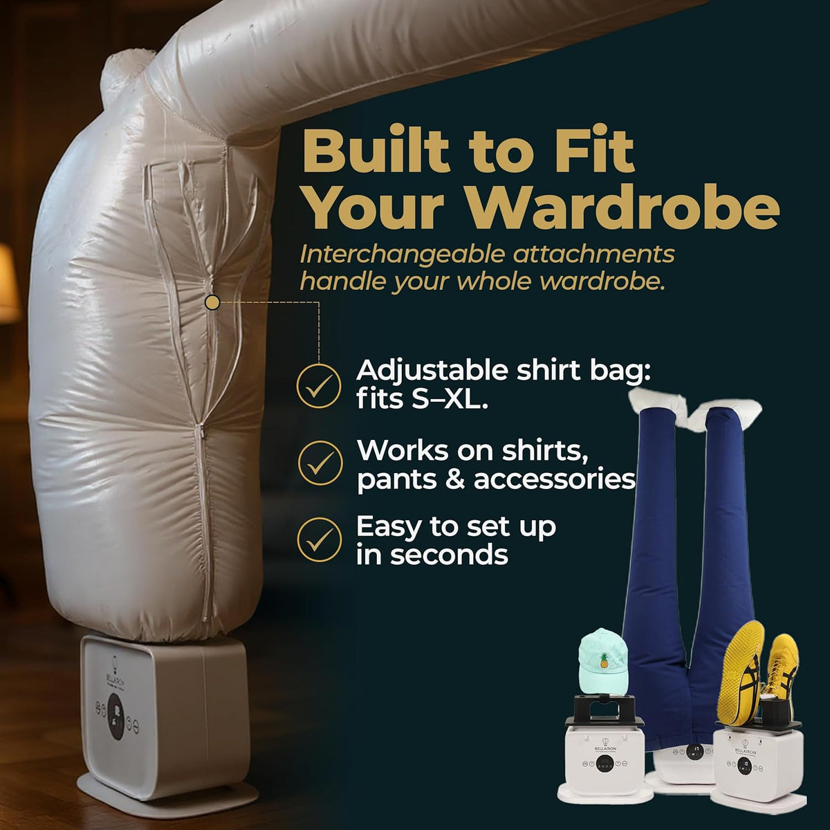 Automatic Hot Air Dryer & Iron C Clothes Dryer and Hands Free Wrinkle Remover for Shirts & Pants-Gentle on All Fabrics - Apartment & Dorm Room