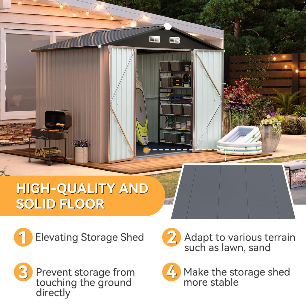 Aoxun 7.4x5.3FT Shed with Floor Galvanized Steel Outdoor Storage Shed Metal Garden Shed with Double Doors, 15mm Moisture-Proof Floor & Ventilation