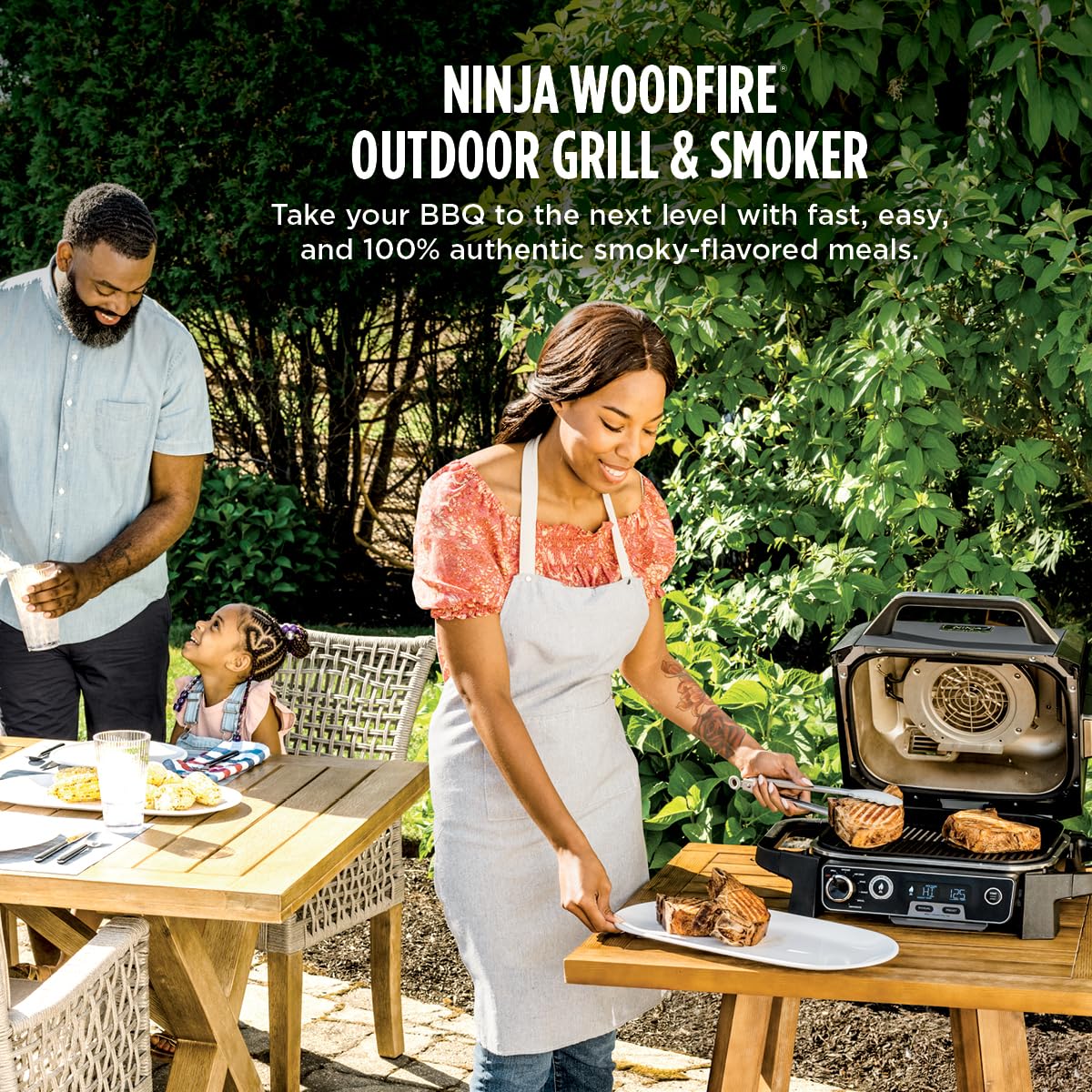 Ninja OG751 Woodfire Pro Outdoor Grill Built-In Thermometer,7-in-1 Master Grill,BBQ Smoker,& Outdoor Air Fryer Plus Bake,Roast,Dehydrate & Broil