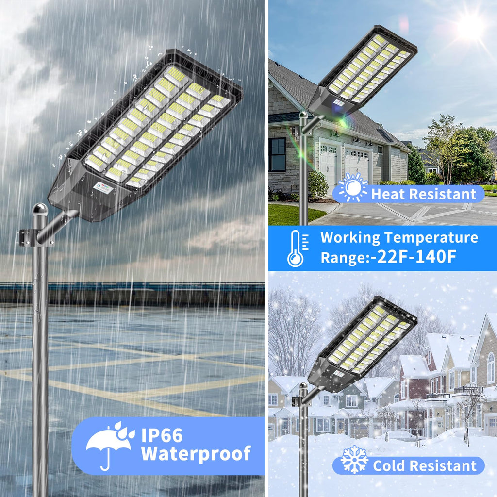Deepn Solar Lights Outdoor 9000W, Commercial Grade Street Lights for Outside, Solar Parking Lot Lights, Dusk to Dawn LED Security Flood Light Motion