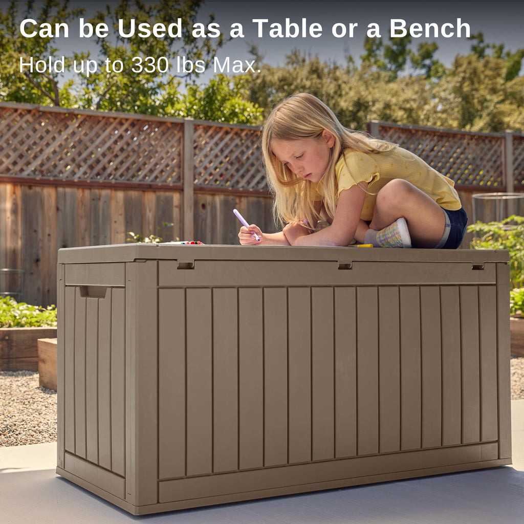 EAST OAK Outdoor Storage Box, 180 Gallon Deck Box, Large Resin Storage Bin for Patio Cushions, Gardening Tools, Lockable, Waterproof and UV Resistant