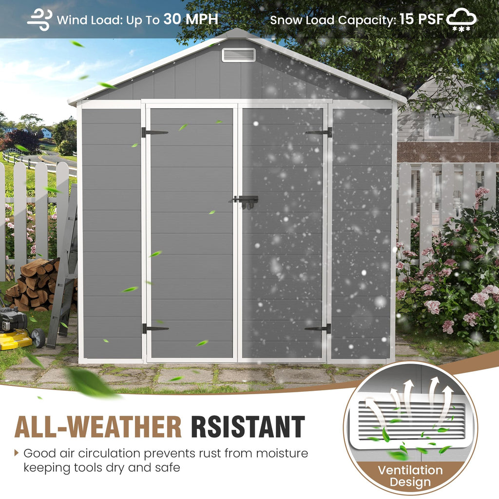 Amopatio 10x8 FT Storage Shed, Resin Shed with Floor Included, Plastic Sheds Outdoor Storage for Bike, Garden Tools, Sheds & Outdoor Storage with