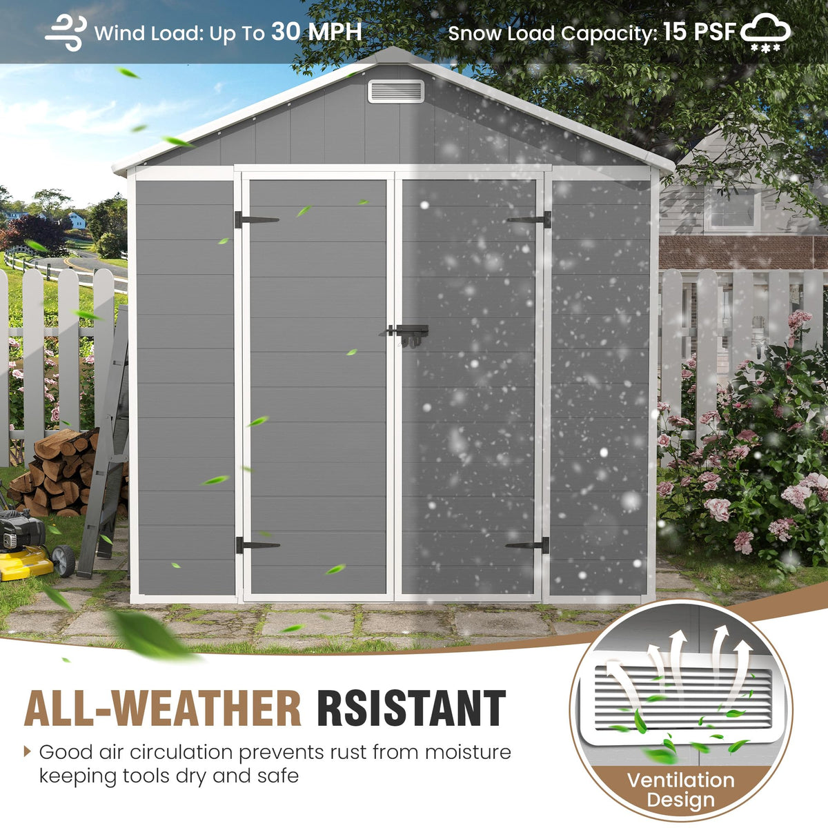 Amopatio 10x8 FT Storage Shed, Resin Shed with Floor Included, Plastic Sheds Outdoor Storage for Bike, Garden Tools, Sheds & Outdoor Storage with