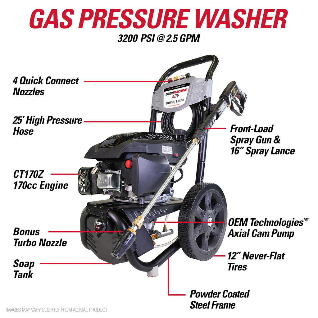 Simpson 3400 PSI Gas Pressure Washer, 2.5 GPM Residential Power Washer, Cold Water, 25' Hose, Clean Machine, 49-State Compliant (CM61083)