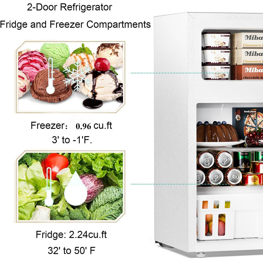 Antarctic Star Compact Refrigerator,3.2 Cu.Ft. Mini Separate Freezer Double 2-Door,Adjustable Removable Shelves for Basement,Apartment,Dorm,Office