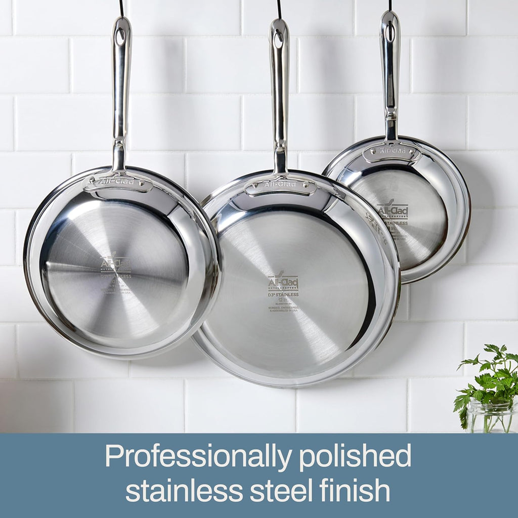 All-Clad D3 3-Ply Stainless Steel Cookware Set C 7-Piece Pots and Pans Set, Induction, Oven Broiler Safe 600F - Includes Frying Pans, Saucepans