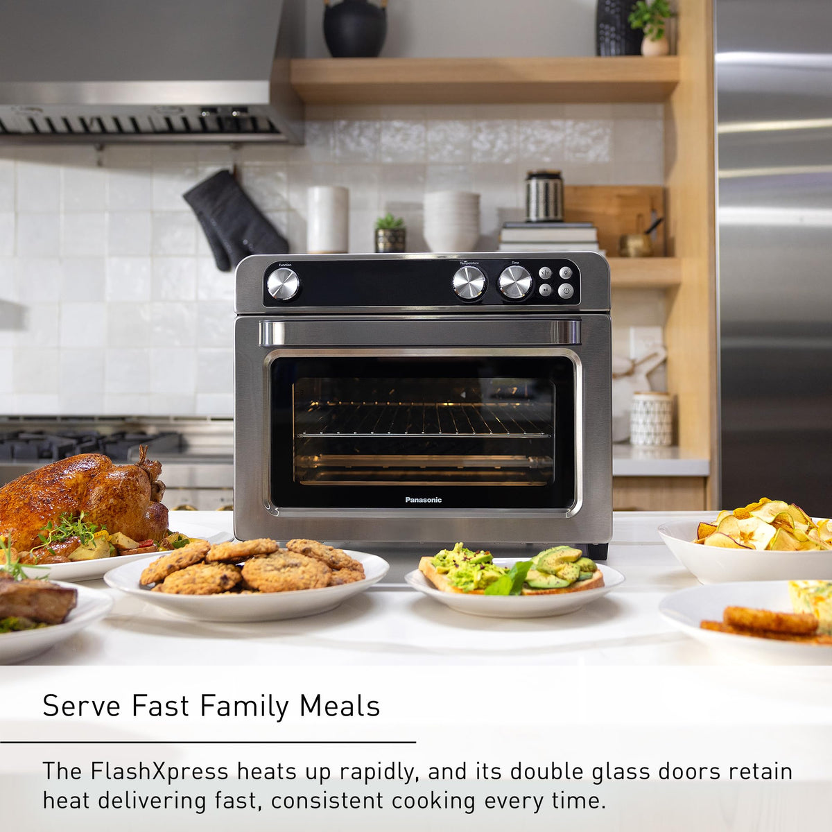 Panasonic FlashXpress Toaster Oven Countertop, 4-Slice Compact Size with Double Infrared Heating, 6 Auto Cook Options and Precise Temperature Control