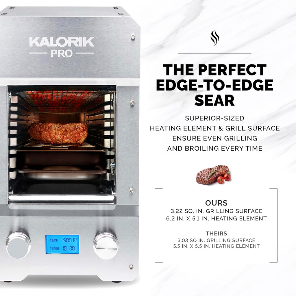 Kalorik Steakhouse Grill Pro Electric Broiler, 1500F Stainless Steel Steak Cooker with 2 Grill Plates, Electric Grill for BBQ Burgers & Fish, 1600