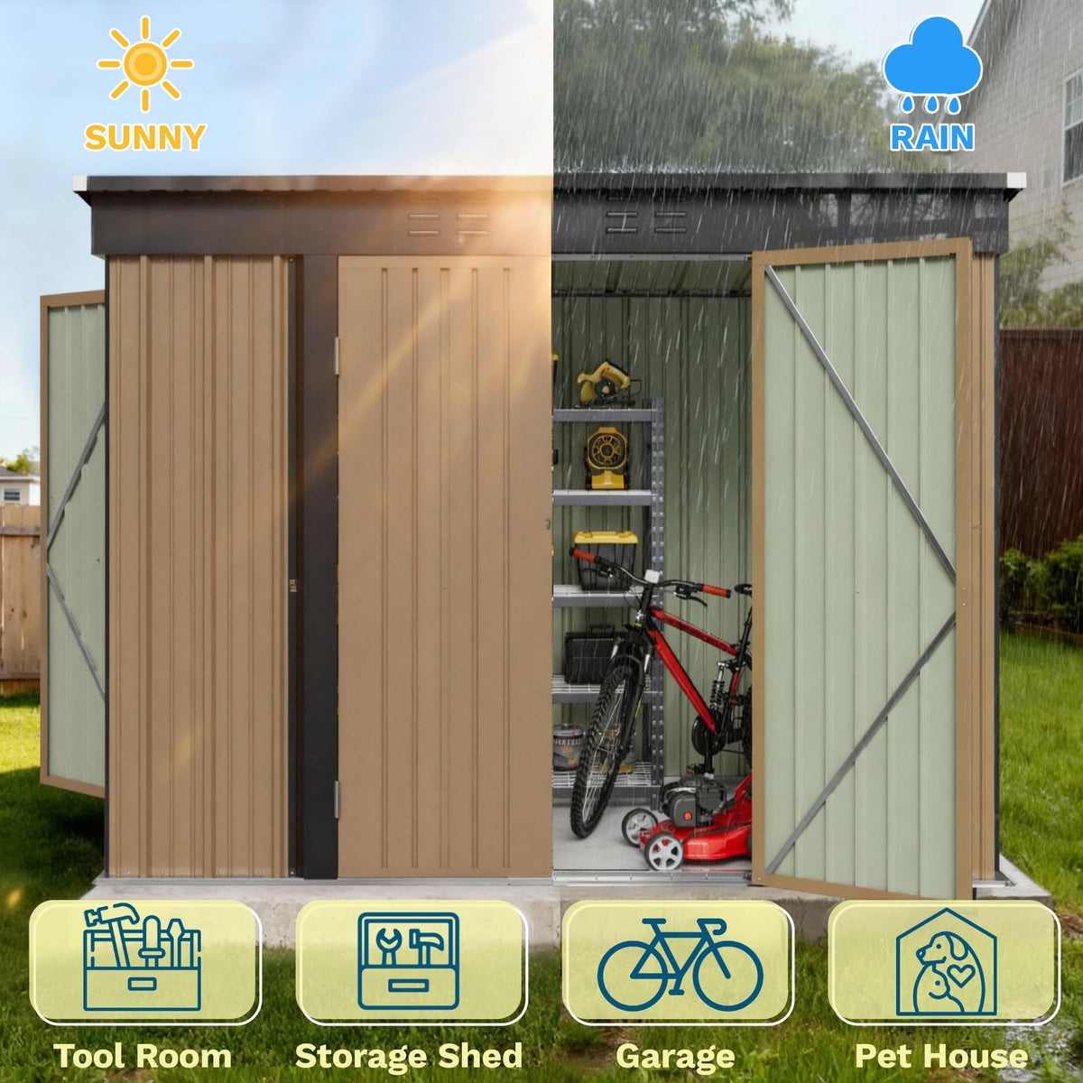 Patiowell 8x8 FT Outdoor Storage Shed, Heavy Duty Tool Metal Sheds with Lockable Doors and Updated Frame Structure for Backyard Patio Lawn, Black