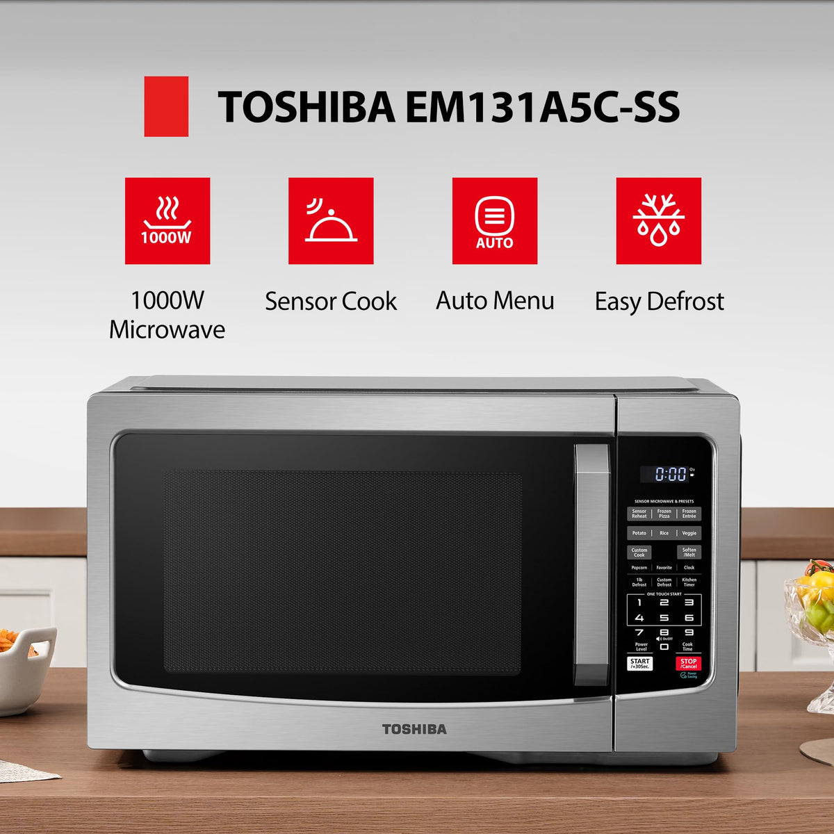 TOSHIBA Air Fryer Combo 8-in-1 Countertop Microwave Oven, with Convection, Broil, Odor Removal Mode, 12.4" Position Memory Turntable, Child-Lock, 1.0